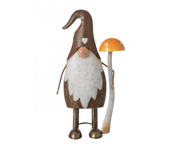 Designová kovová figurka trpaslík držící muchomůrku - J-line – 18*10,5*33 cm J-Line by Jolipa