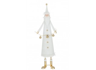 Bílá kovová dekorace Santa Claus s rolničkami J-line – 26*12,5*73,5 cm