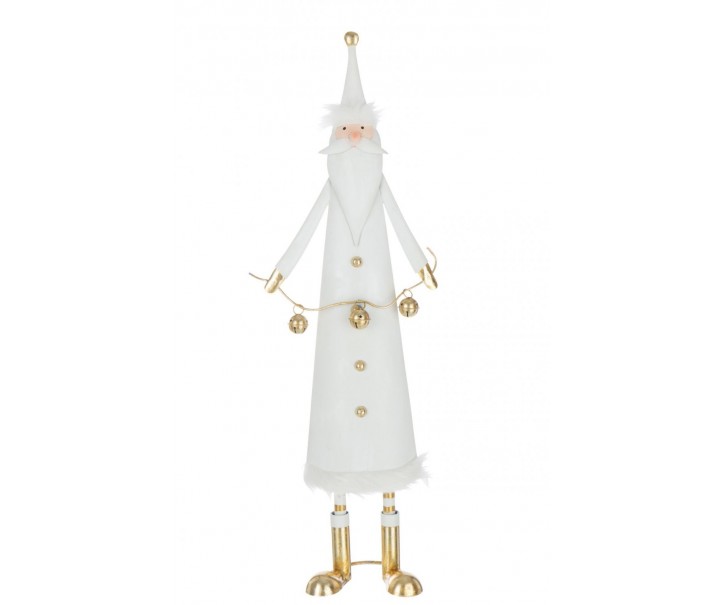 Bílá kovová dekorace Santa Claus s rolničkami J-line – 26*12,5*73,5 cm J-Line by Jolipa