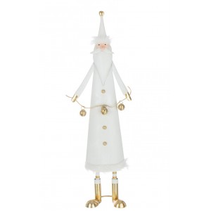 Bílá kovová dekorace Santa Claus s rolničkami J-line – 26*12,5*73,5 cm