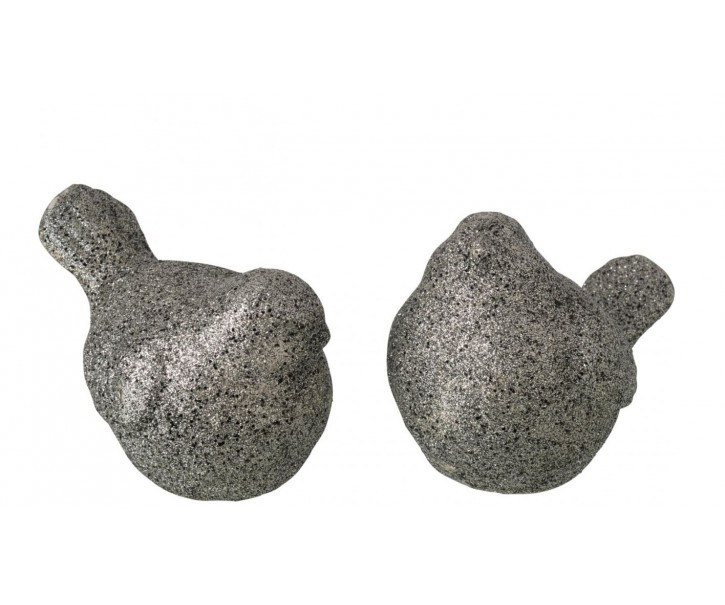 Sada 2 stříbrných keramických ptáčeků s glitry Bird Glitter – 13*9*10,5 cm J-Line by Jolipa