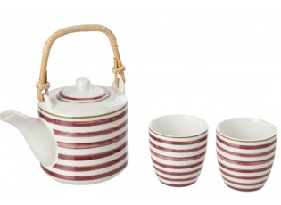 Sada konvička a 2 hrníčky Burgundy & Olive – 16*11,5*12 cm / 600ml