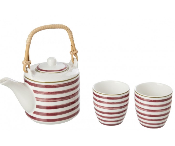 Konvička a hrníčky z kameniny vínové – 16*11,5*12 cm J-Line by Jolipa
