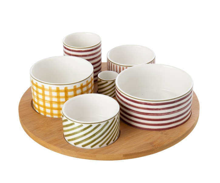 Velká sada kameninových předkrmových misek Burgundy & Olive – 30*30*9 cm J-Line by Jolipa