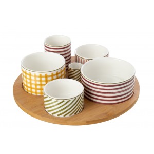 Velká sada kameninových předkrmových misek Burgundy & Olive – 30*30*9 cm