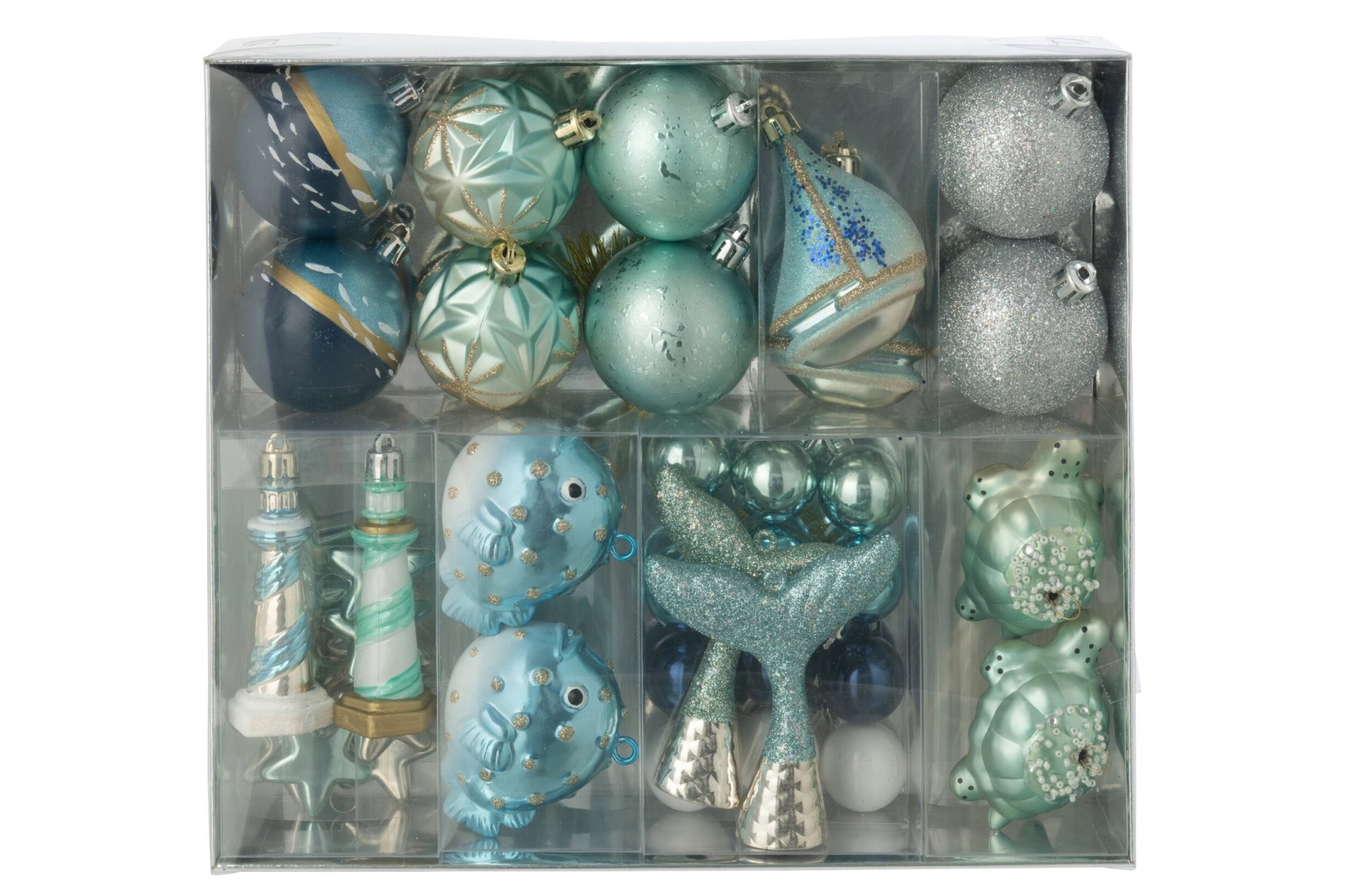 Krabička vánočních ozdob v modro-stříbrném provedení J-line – 30*26*6 cm J-Line by Jolipa Krabička vánočních ozdob v modro-stříbrném provedení J-line – 30*26*6 cm J-Line by Jolipa