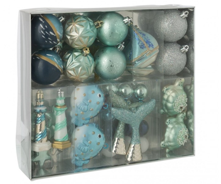 Krabička vánočních ozdob stříbrné a modré barvy J-line – 30*26*6 cm J-Line by Jolipa