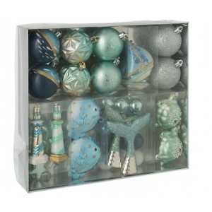 Krabička vánočních ozdob v modro-stříbrném provedení J-line – 30*26*6 cm