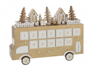 Adventní kalendář autobus překližka zlatobílý J-line – 31*9*24 cm