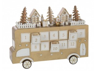 Adventní kalendář autobus překližka zlatobílý J-line – 31*9*24 cm