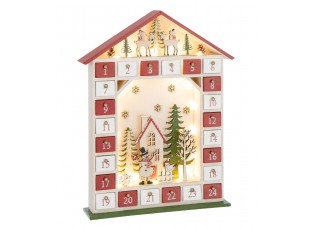 Červený dřevěný LED adventní kalendář House J-line – 31*7*40 cm