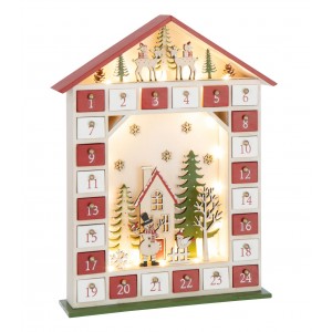 Červený dřevěný LED adventní kalendář House J-line – 31*7*40 cm