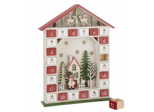 Červený dřevěný LED adventní kalendář House J-line – 31*7*40 cm