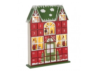 Červený dřevěný LED adventní kalendář House J-line – 25,5*6,5*34,5 cm