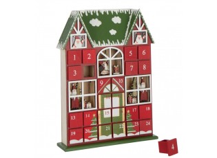 Červený dřevěný LED adventní kalendář House J-line – 25,5*6,5*34,5 cm