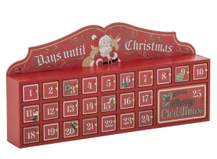 Červený dřevěný adventní kalendář J-line – 80*12*40 cm