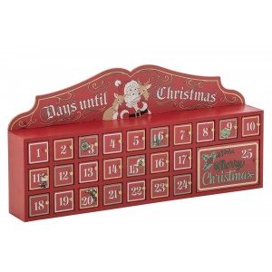 Červený dřevěný adventní kalendář J-line – 80*12*40 cm
