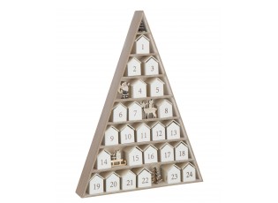 Dřevěný adventní kalendář ve tvaru stromku a domečků bílý – 32*5,5*45 cm