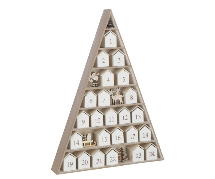 Adventní kalendář dům a strom překližka bílá a přírodní – 32*5,5*45 cm J-Line by Jolipa