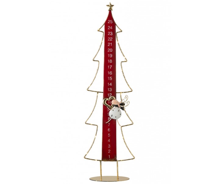 Adventní kalendář kovový Vánoční strom LED červená a zlatá – 23*12*78,5 cm J-Line by Jolipa