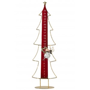 Kovový LED adventní kalendář Vánoční strom červená/ zlatá – 23*12*78,5 cm