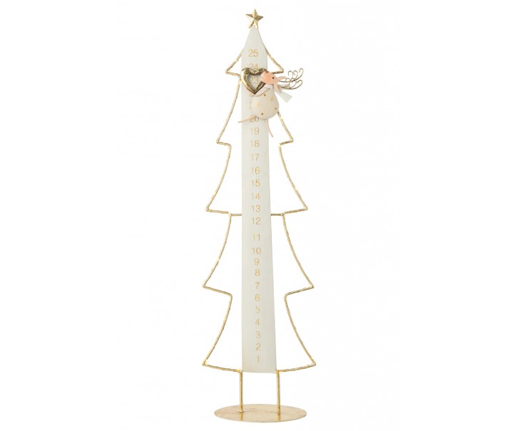 Kovový LED adventní kalendář Vánoční strom bílá / zlatá – 23*12*78,5 cm J-Line by Jolipa
