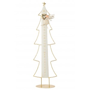 Kovový LED adventní kalendář Vánoční strom bílá / zlatá – 23*12*78,5 cm