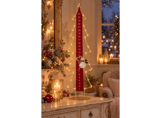 Kovový LED adventní kalendář Vánoční strom červená/ zlatá – 23*12*78,5 cm