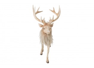 Vánoční dekorace Jelen Deer s kožíškem světle béžový – 39*18*39 cm