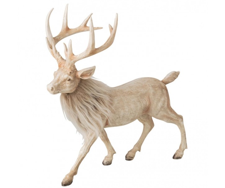 Vánoční dekorace Jelen Deer s kožíškem světle béžový – 39*18*39 cm J-Line by Jolipa