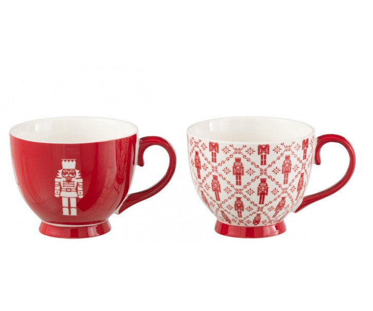 Dárková sada 2 velkých hrnků s louskáčky červené keramické – 15*15*9 cm/ 450ml J-Line by Jolipa