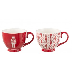 Dárková sada 2 velkých hrnků s louskáčky červené keramické – 15*15*9 cm/ 450ml