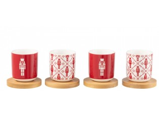 Dárková sada 4 kávových šálků s bambusovými podšálky Nutcrackers – 100ml
