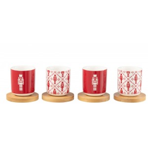 Dárková sada 4 kávových šálků s bambusovými podšálky Nutcrackers – 100ml