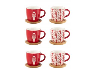 Dárková sada 6 espresso šálků s bambusovými podšálky Nutcrackers – 90 ml