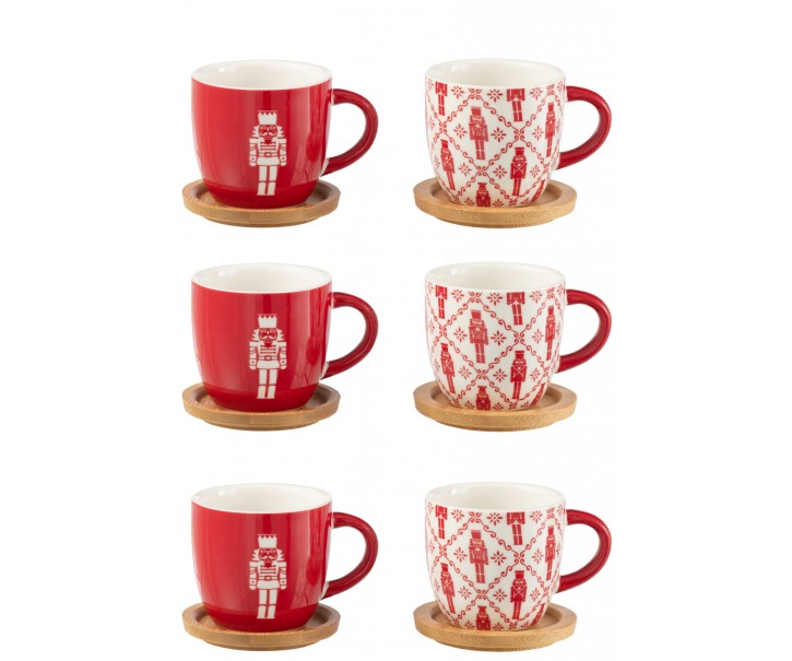 Dárková sada 6 kávových šálků s bambusovými podšálky Nutcrackers – 90 ml J-Line by Jolipa