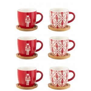 Dárková sada 6 espresso šálků s bambusovými podšálky Nutcrackers – 90 ml