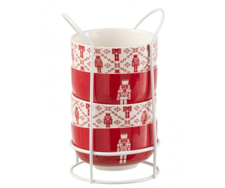 Dárková sada 4 misek s kovovým stojanem Nutcrackers – ∅ 11*6 cm / 300 ml J-Line by Jolipa