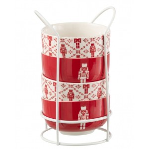 Dárková sada 4 misek s kovovým stojanem Nutcrackers – ∅ 11*6 cm / 300 ml