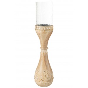 Svícen Beads z mangového dřeva s korálky a zdobením – 13*13*56 cm