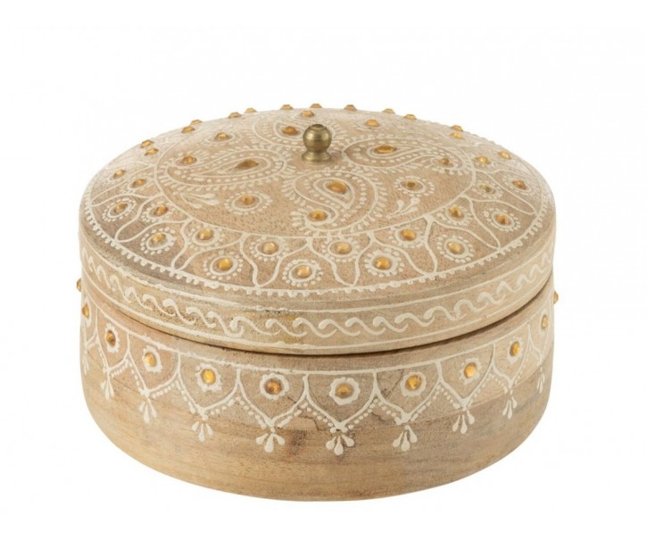 Krabička s víkem a korálky z mangového dřeva Beads – Ø 14,5*8 cm J-Line by Jolipa