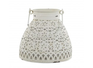 Krémová antik kovová lucerna s krajkovým vzorem Chic Antique – Ø 18*16 cm