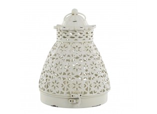 Krémová antik kovová lucerna s krajkovým vzorem Chic Antique – Ø 15*19,5 cm