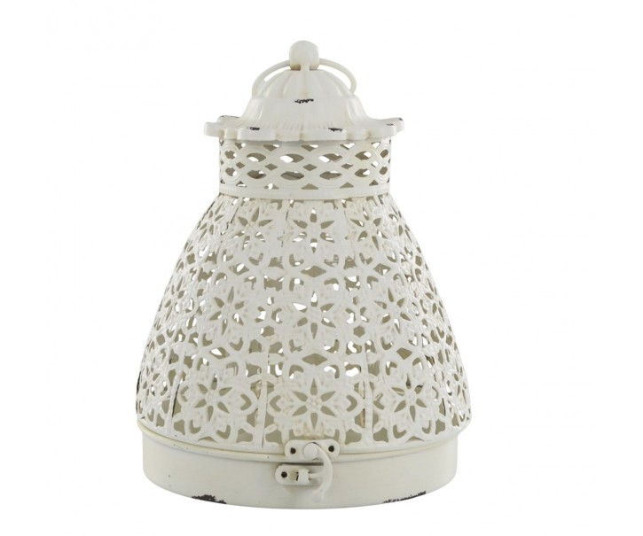 Lampa se vzorem z železa a skla bílá krémová – Ø15*19,5 cm Chic Antique