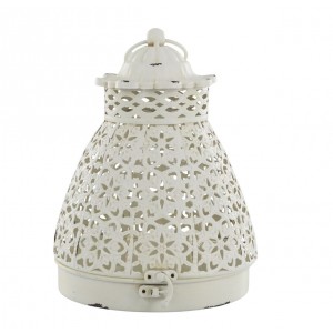 Krémová antik kovová lucerna s krajkovým vzorem Chic Antique – Ø 15*19,5 cm