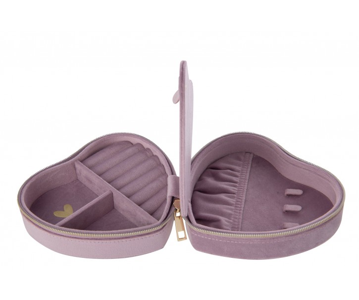 Šperkovnice Lila ve tvaru srdce ze sametu – 15,8*14,7*7 cm J-Line by Jolipa