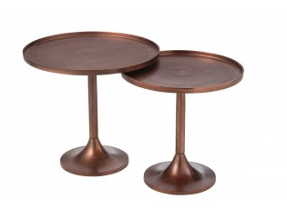 Set 2 měděných antik odkládacích stolků Fone Alu Raw – Ø 56*49/ Ø 48*50 cm
