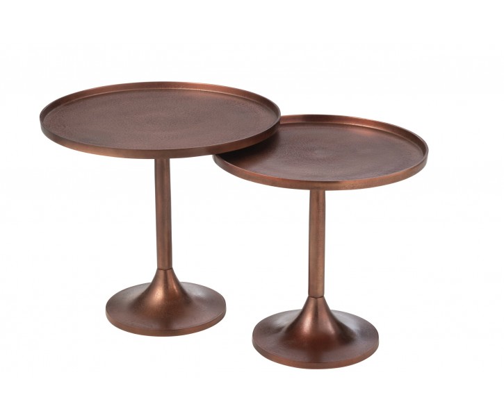 Set 2 měděný antik kovový odkládací stolek Fone Alu Raw – Ø 56*49/ Ø 48*50 cm J-Line by Jolipa