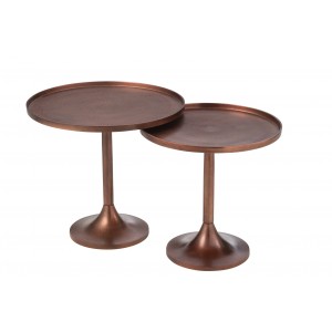 Set 2 měděných antik odkládacích stolků Fone Alu Raw – Ø 56*49/ Ø 48*50 cm