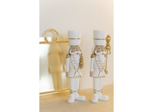 Set 2 vánočních figurek louskáčků v bílo-zlaté uniformě M – 6*4*20 cm